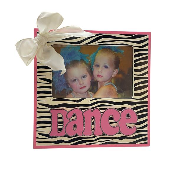 Dance Picture Frame Little Girl’s Gymnastics Zebra Stripe Pink Lettering - Picture 1 of 7